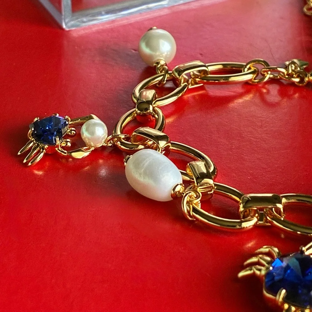 kate spade Gold-Tone Bracelet with Blue Crystal and Pearl Charms - Picture 10 of 13